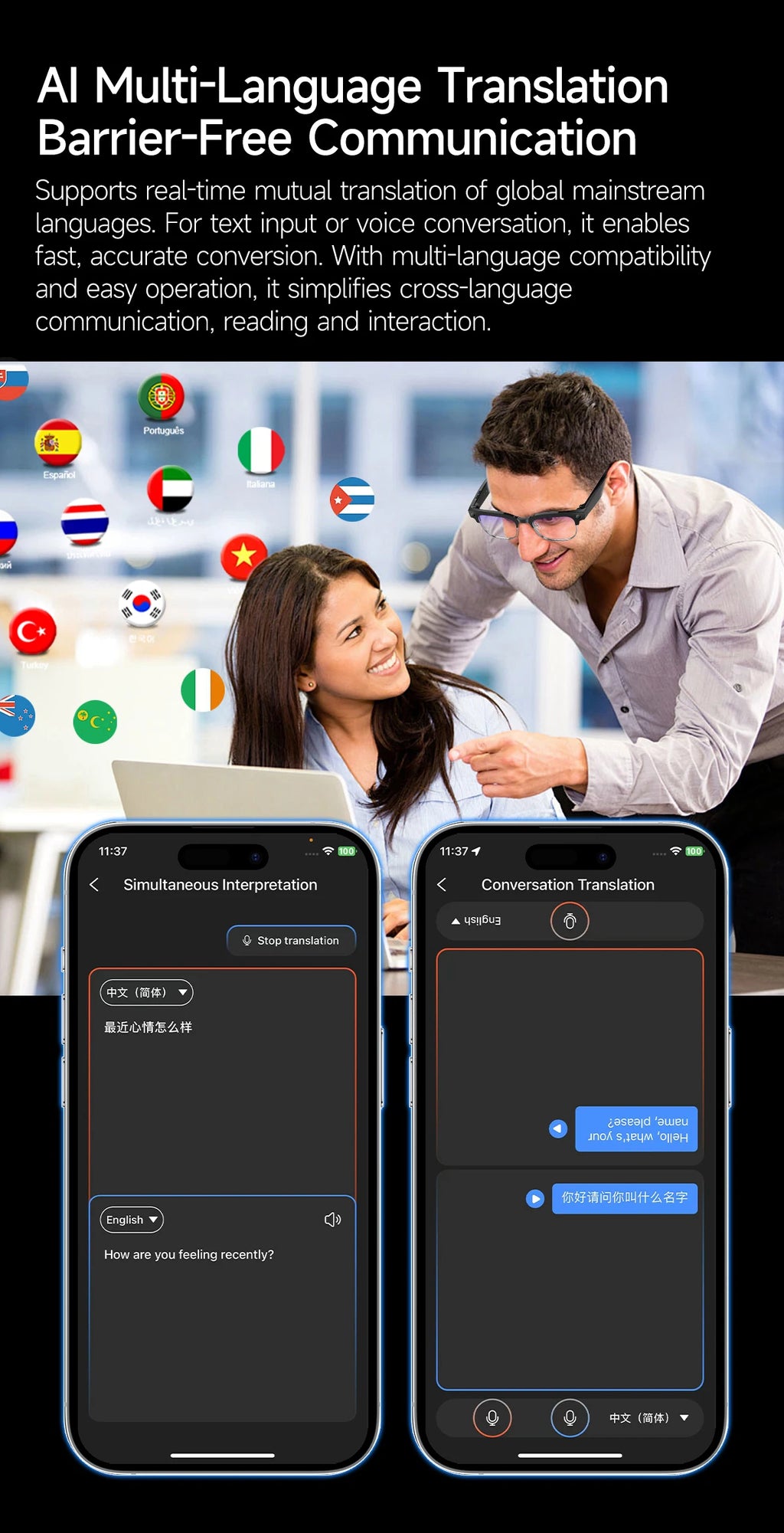 AI Smart Glasses AI Smart Translation AI Smart Question and Answer Interaction 800W HD Camera 290mAh Battery AI Smart Glasses