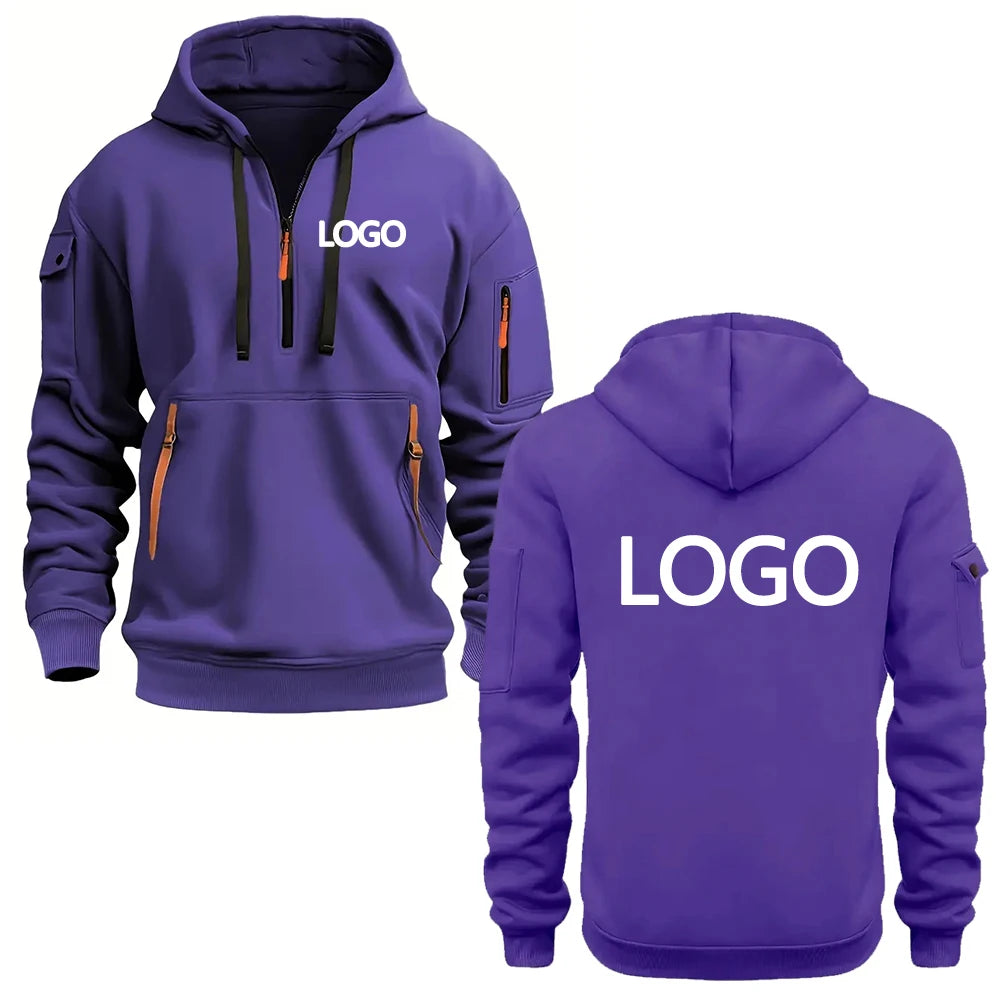 Custom printed hoodies for men and women, loose-fitting casual sportswear with zips, multi-pocket long-sleeve hooded jumpers