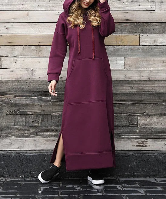 Hoodies Dress For Women Fashion 2025 Hem Lace-up Midi Robe Hooded Long Dress Autumn Winter Warm Casual Loose Sweatshirt Vestidos