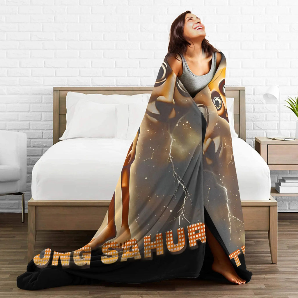 Tung Tung Tung Sahur Blankets Funny Italian Brainrot Meme Flannel Novelty Breathable Throw Blankets for Home Restaurant