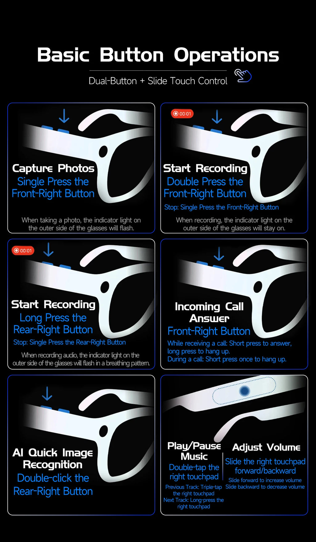 2026New AI Smart Glasses 120+Language Translation 800W Pixel Camera Video Music Player Call Business 8K Color Change Glasses Men