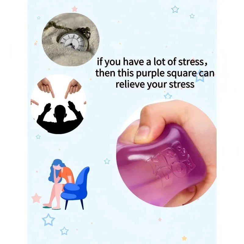 Nee Doh Cube Squeeze Toy, Soft Squeeze Stress Relief Fidget Toy, Sensory Decompression Toy for Kids & Adults Anxiety Relief