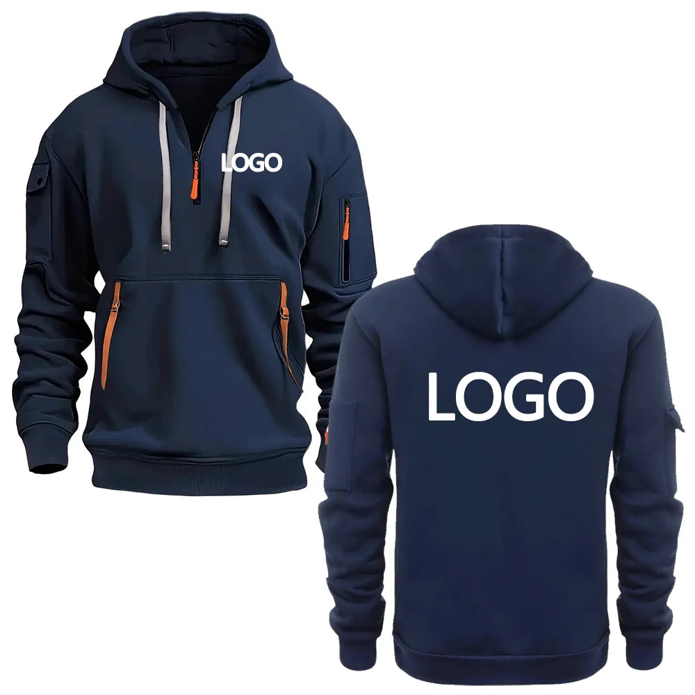 Custom printed hoodies for men and women, loose-fitting casual sportswear with zips, multi-pocket long-sleeve hooded jumpers