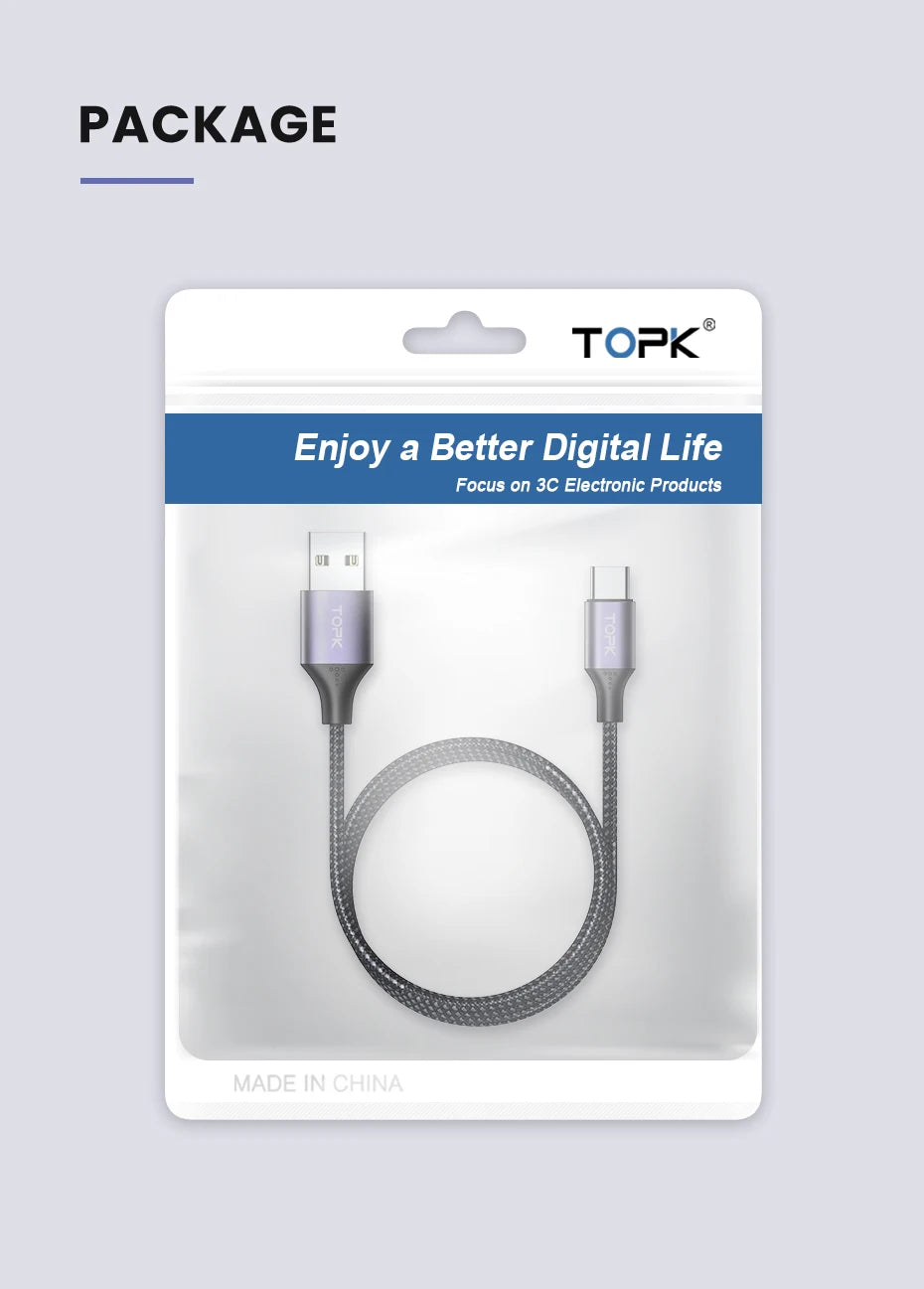 [3-Pack] USB C Charger Cable,TOPK 6.6ft 3A Fast USB C Cable Nylon Braided Data Sync USB A to Type C Charger Cable for Samsung
