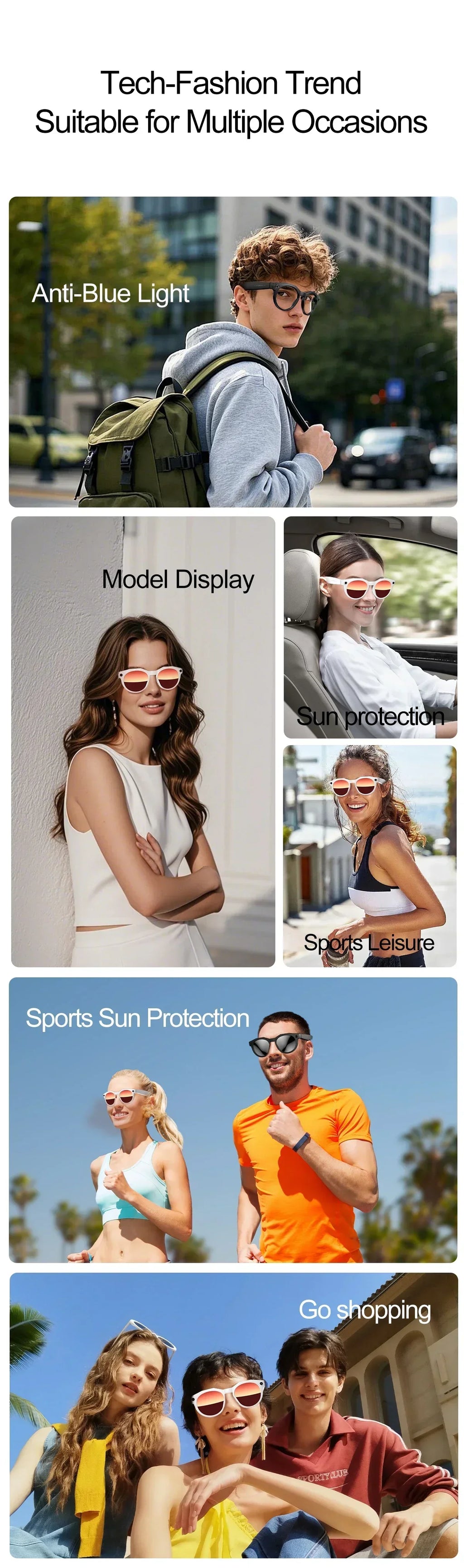 2026 New AI Smart Glasses 8MP Photo&Video Recording Music Playback Voice Wake-Up AI Interaction Translation 290mAh Smart Glasses
