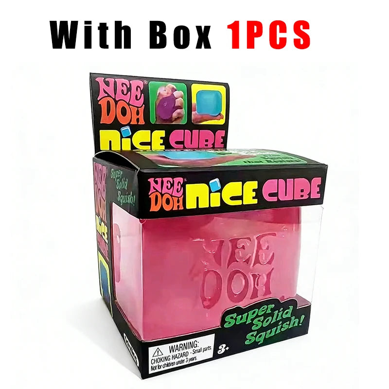 Nee Doh Nice Cube Super Squeeze Fidget Toy, Translucent Red Stress Relief Squishy Cube, BPA-Free Toy for Kids Adults
