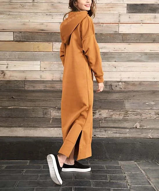 Hoodies Dress For Women Fashion 2025 Hem Lace-up Midi Robe Hooded Long Dress Autumn Winter Warm Casual Loose Sweatshirt Vestidos