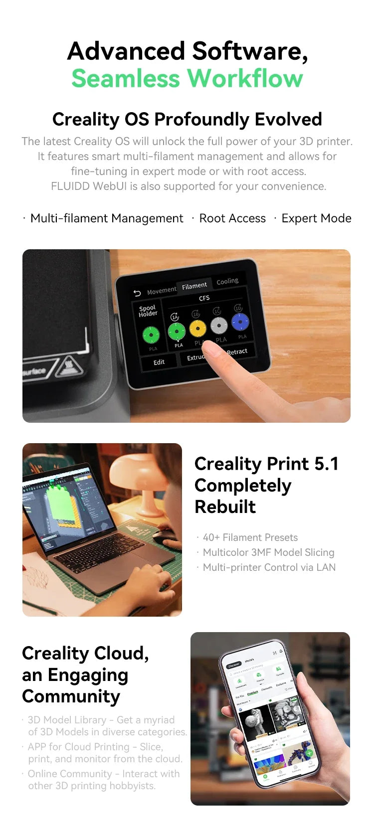 Creality CFS/Hi/Hi Combo 3D Printer Auto Bed Leveling Full Metal Extruder with 500 mm/s 12000 mm/s² max acceleration Fast Print