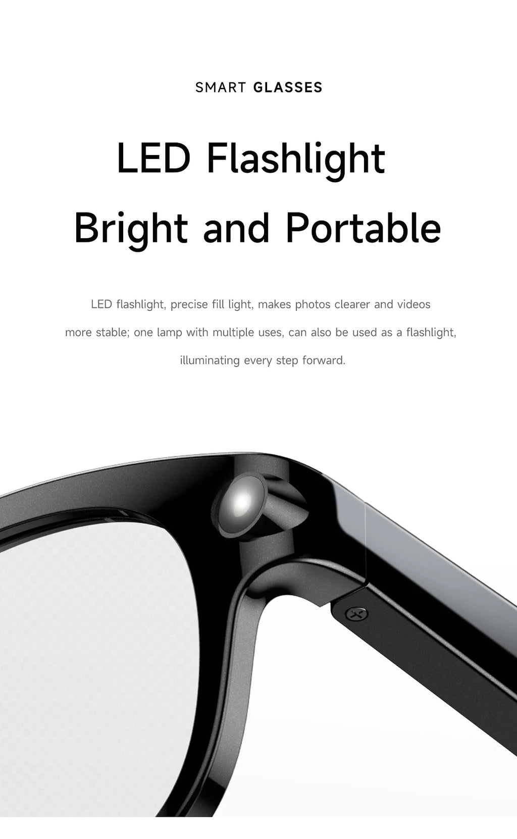 2026 AI Smart Glasses for Men Women 200W HD Camera 1080P Video AI Voice Assistant Translation Music Playback LED Flashlight