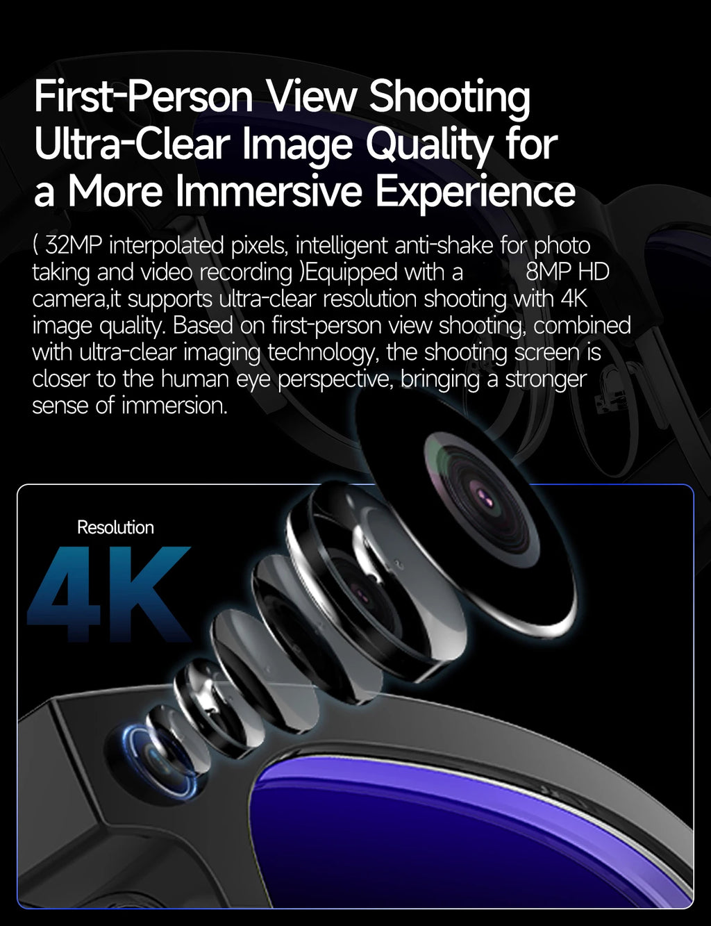 AI Smart Glasses AI Smart Translation AI Smart Question and Answer Interaction 800W HD Camera 290mAh Battery AI Smart Glasses