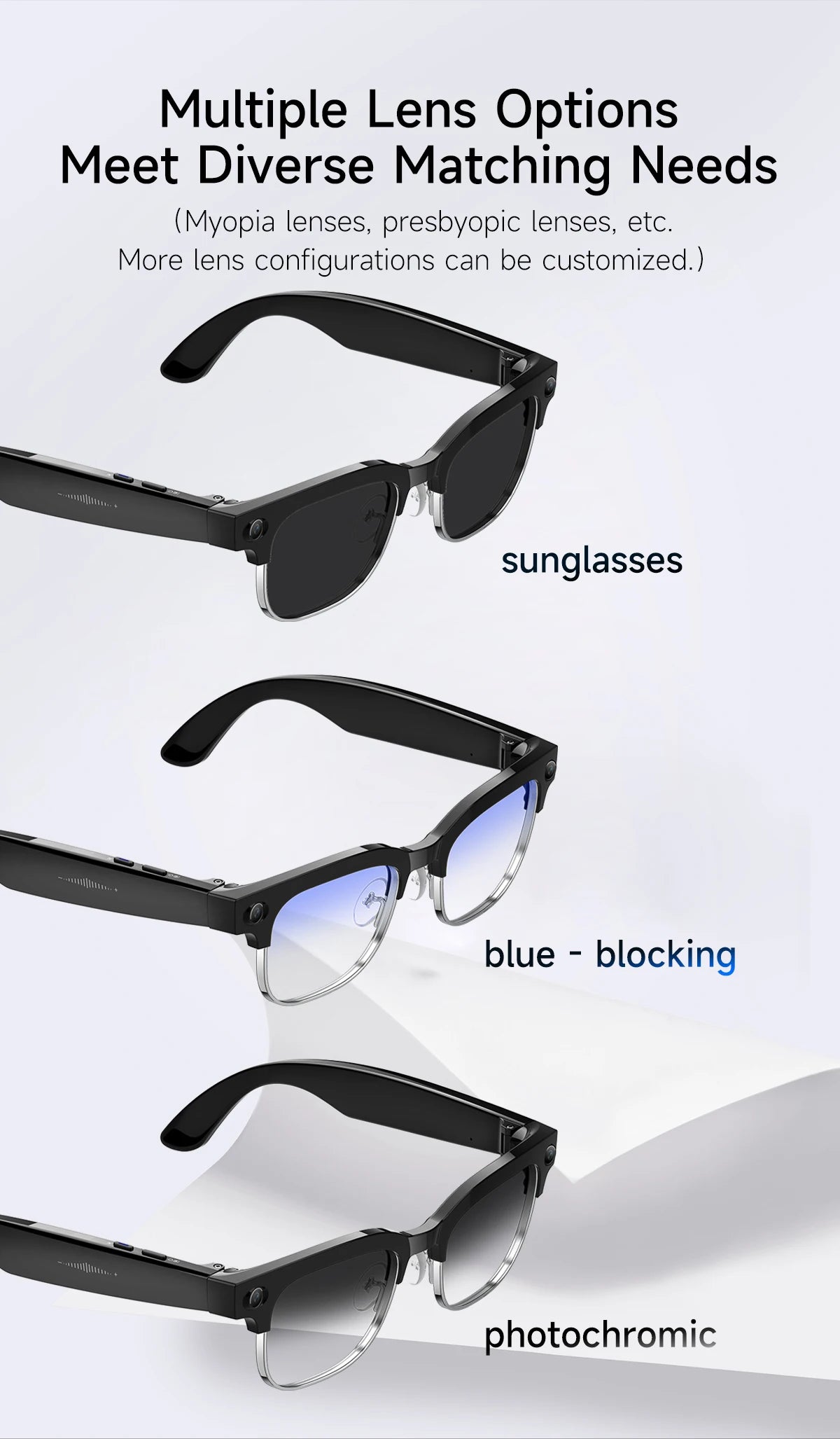 2026New AI Smart Glasses 120+Language Translation 800W Pixel Camera Video Music Player Call Business 8K Color Change Glasses Men