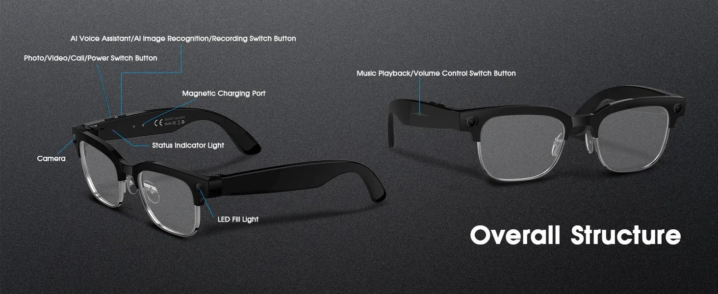 4K Smart AI Glasses 8MP Camera Recording Videos Photo Recognition Answer Translation BT Call Photochromic Sunglasses Waterproof