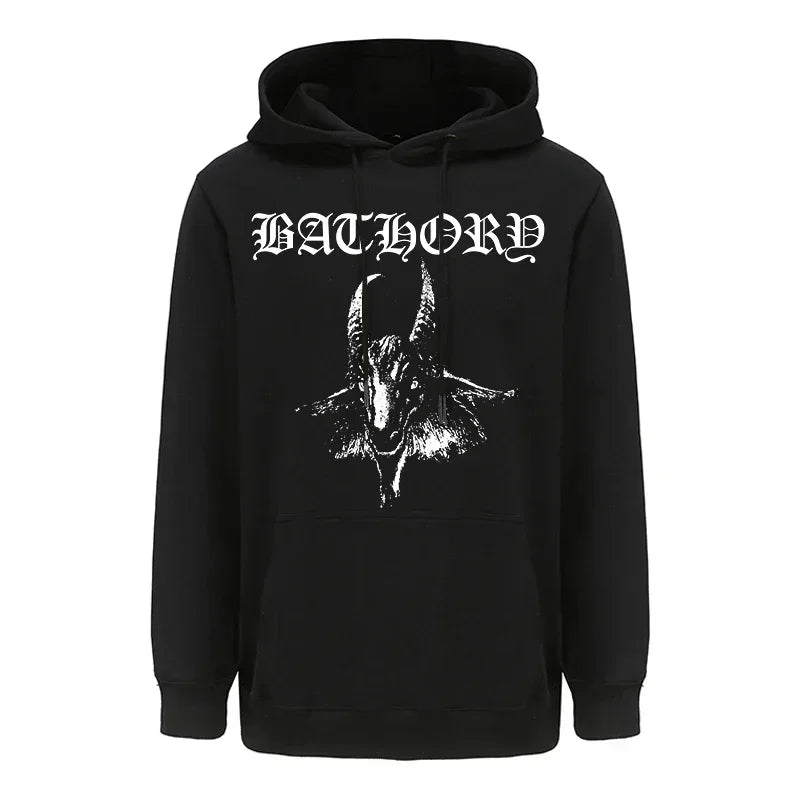 Mens Black Heavy Metal Band Bathory Hoody Y2k Vintage Hip Hop Streetwear Hoodie Zip-up Casual men women Hoodies Coats